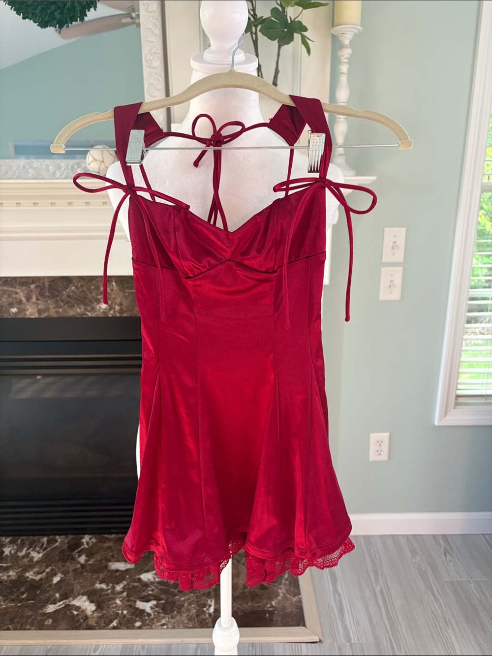 Lucy in the Sky Red Satin Tie-Strap Mini Dress